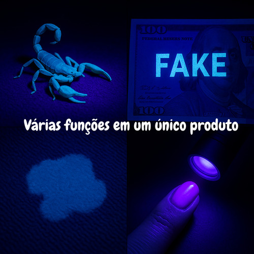 Kit 3 Lanterna Recarregável Uv Led Forte Luz Negra Ultravioleta Profissional Detecta Escorpião Nota Falsa Dinheiro Seca Unha Resina Cob Lateral Cor Da Luz Roxa