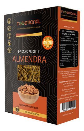 Pasta Fusilli Low Carb Almendra Caja 250 G. A. Ancestral