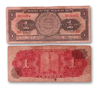 Billete De Un ($ 1 ) Peso Viejo Mexicano Calendario Azteca