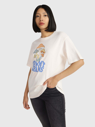 Playera Blanca Con Hongos Estampados Tommy Hilfiger Mujer