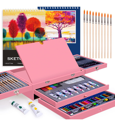 85 Piece Deluxe Wooden Art Supplies, Art Kit With Easel And.