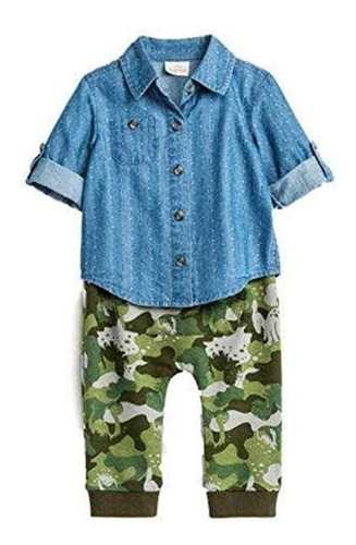 Set 2 Pz Camisa Mezclilla Y Pantalon Niño Camuflaje 0-3,3-6m