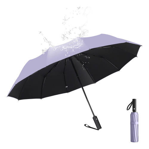 NOVANGUA Paraguas Plegable De Automático,Paraguas de Viaje Compacto, Resistente al Viento e Impermeable, Paraguas de Protección Anti-UV para Lluvia y Día Soleado, Paraguas Plegable con 12 Varillas
