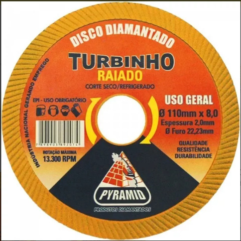 Disco Diamantado Raiado 110 X 20mm Turbinho Pyramid