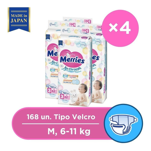 Pack X4 Merries Velcro M (6-11kg)