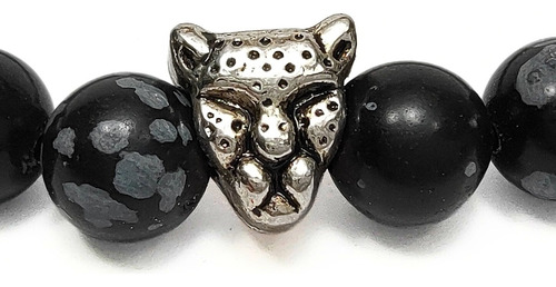 Pulseras Hombre Piedra Gris + Jaspe Nevado Dije Pantera