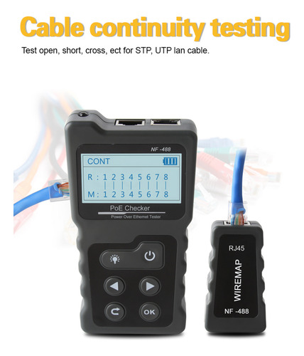 Comprobador De Cables De Red Lcd Multifuncional Poe Checker