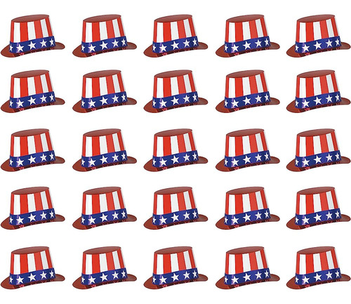 Beistle 66617-25 25-pack Foil Patriotic Hi-hats, Rojo/blanco