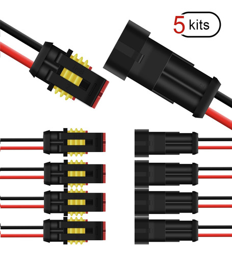 Conector 2 Pine 18 Awg Alambre Impermeabl Para Automocion (5