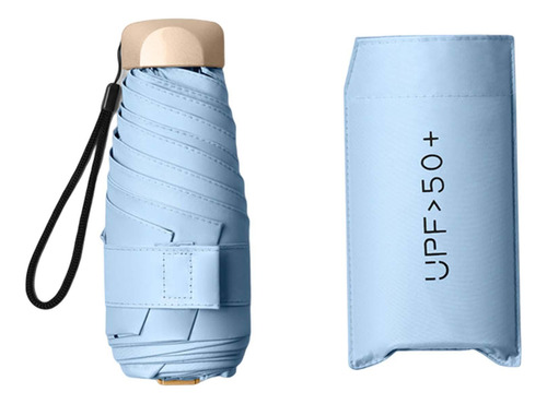 Sombrilla De Viaje Paraguas Compacto Mochila Azul Claro