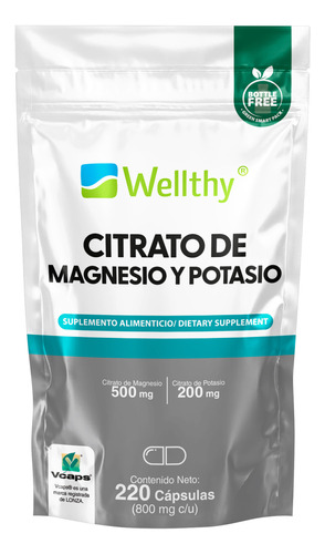 Wellthy Citrato De Magnesio Y Citrato De Potasio 220caps