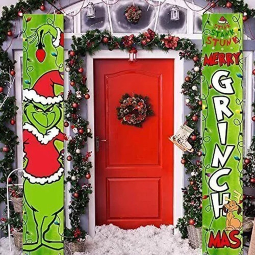 Pancarta De Navidad Grinch Para Colgar En El Porche