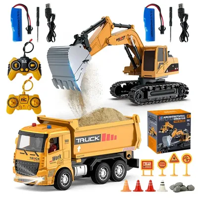 Escavadeira Carro De Controle Brinquedos Engenharia 2in1 Conjunto de carrinho de brinquedo com controle remoto, controle independente
