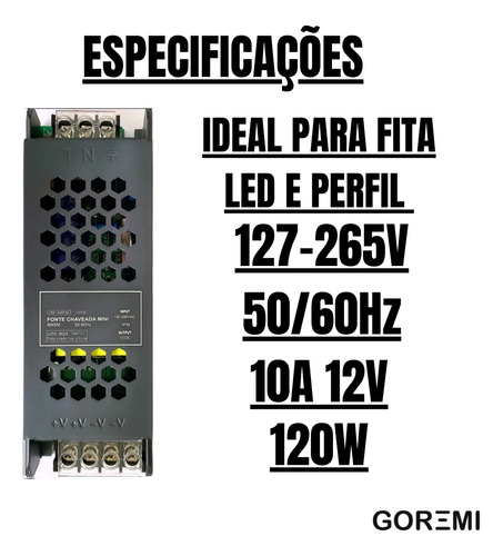 Kit 10 Fonte Chaveada Slim Para Perfil Led 10a 12v 120w