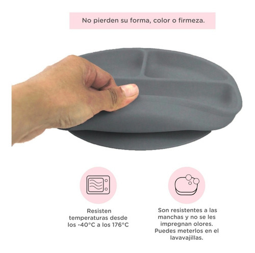 Nap-plato De Silicón Adherible Con Divisiones Y Succión/bebe Color Gris oscuro