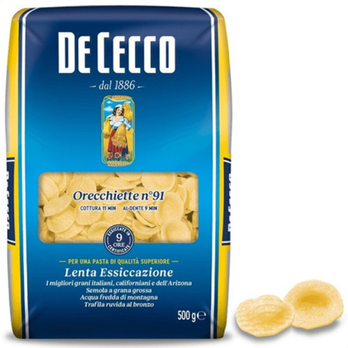 Imagen 2 de 6 de Pasta De Cecco Orecchiette N° 91 Origen Italia X3 Paquetes
