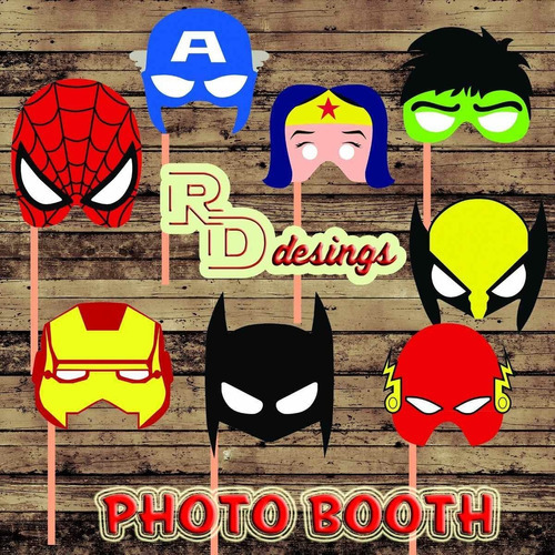 Kit Imprimible Photo Props Superheroes  8 Imagenes Png