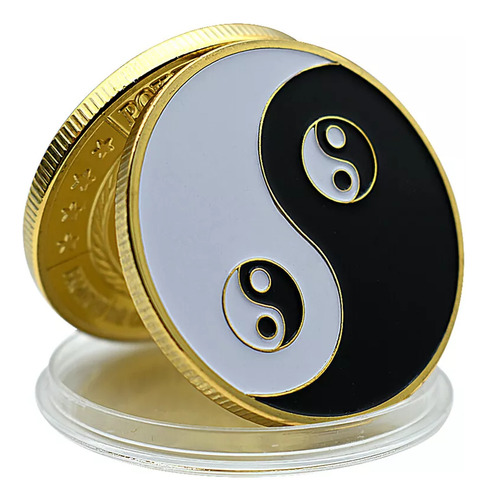 Robmar Moneda Del Yin Y El Yan Pintada Y Bañado En Oro 24k