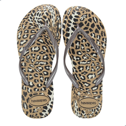 Chinelo Havaianas Slim Animals Tiras Finas Rose/gold/café