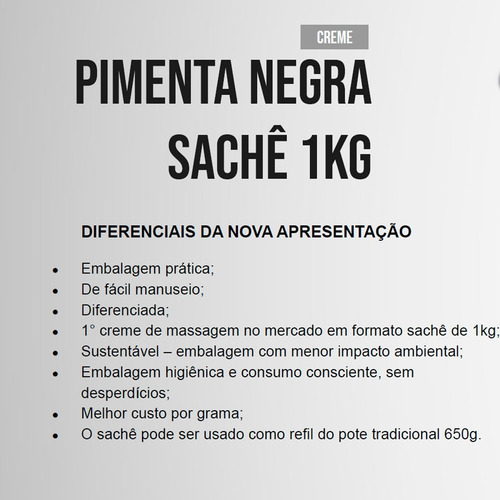 Creme De Massagem Redutor de Medidas Pimenta Negra Sachê 1kg