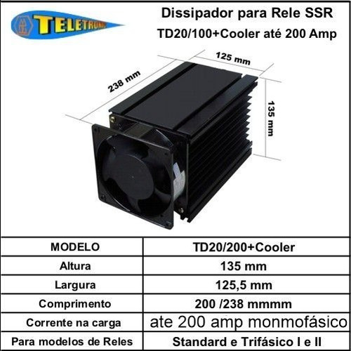 Dissipador Td20/200+cooler Para Rele Estado Sólido Até 200a