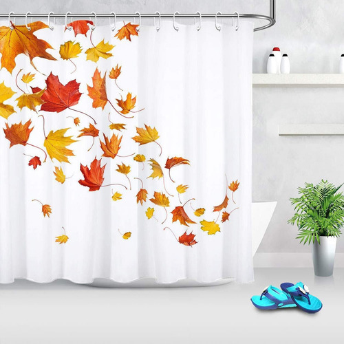 Cortina De Ducha Con Ganchos, Amarillo Blanco, 72''wx72''l..
