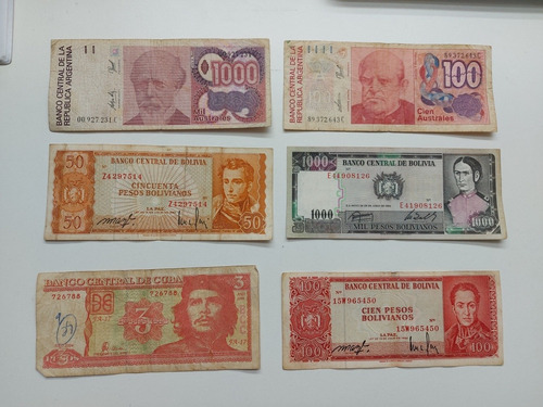 Lote#2: 6 Billetes (argentina, Bolivia, Cuba)