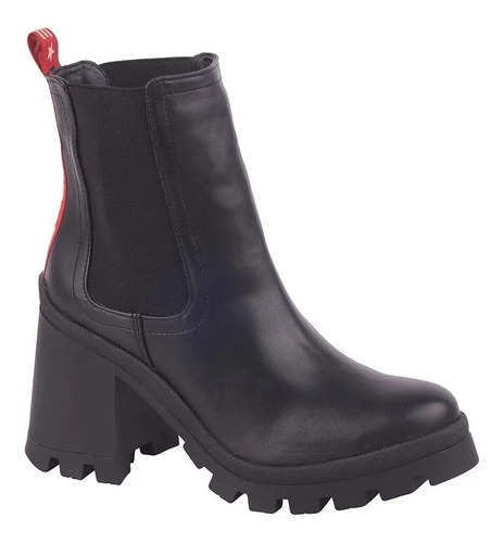 Bota Negra Con Elastico Tacon Cuadrado Track 13979