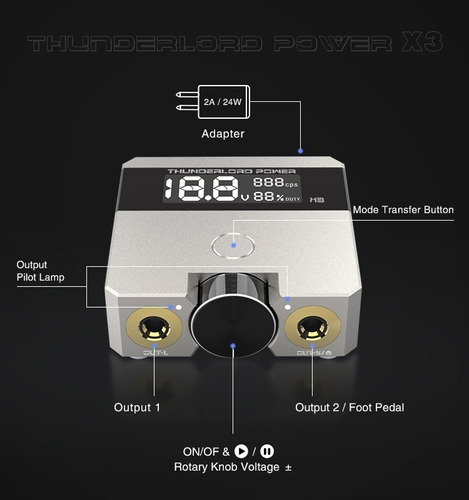 Fuente De Poder 3a Para Tatuar Calidad Premium Color Plateado