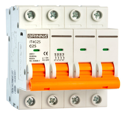 Llave Termica Tetrapolar 6 10 16 20 25 32 40amp Brinna 6ka Color Blanco Corriente Nominal 25 A Voltaje Nominal 400v