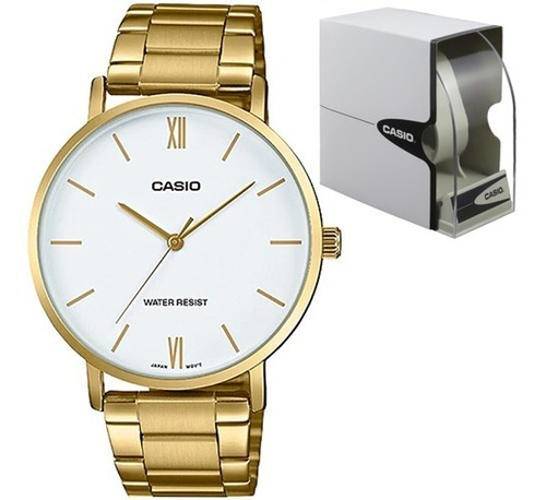 Reloj Casio Mtp Vt01g Acero Dorado Blanco Cristal Mineral