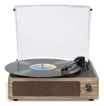 Comprar Tocadiscos Wockoder Vintage Wood Cyan Con Altavoz De 3 Veloc