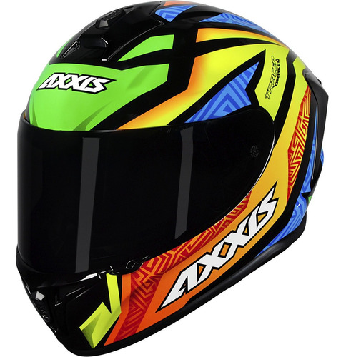 Capacete Axxis Draken Tracer Preto Laranja Azul Brilho Cor Amarelo/Azul Tamanho do capacete 60