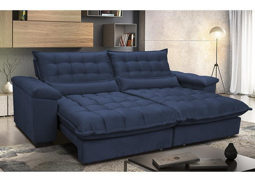 Sofá Retrátil e Reclinável 2,72m com Molas Ensacadas Cama inBox Aconchego Tecido Suede Azul