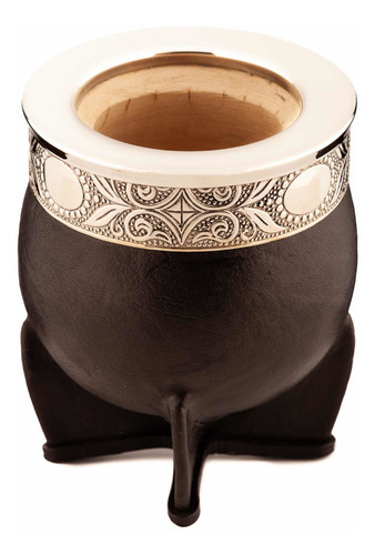 Mate Imperial Virola Lisa Premium Calabaza Alpaca Cuero Color Negro Liso