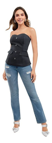 Top Mujer Gris Oxford De Strapless 017-26