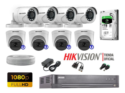 Kit 8 Cámaras De Seguridad Hikvision Full Hd 4 Camara Audio