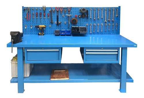 Mesa Banco Trabajo Taller Mecánico Con Cajoneras Y Panel