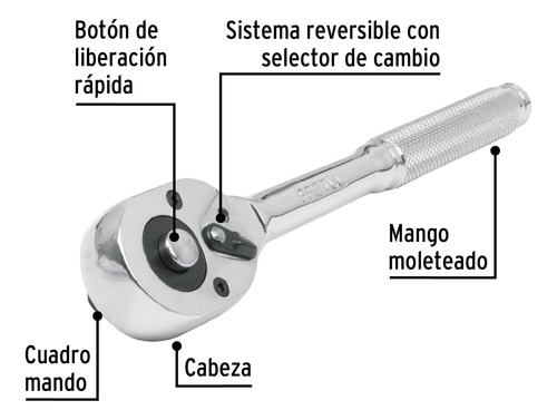 Matraca 3/8' Cabeza Pera Liberacion Rapida 72 Dientes 21161