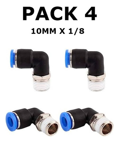 Racor Codo 1/8 X 10 Mm Pack De 4 Conexion Rapida Neumatica 