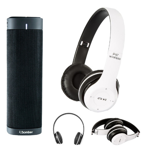 Combo Parlante Bluetooth Y Auriculares Bluetooth Blanco