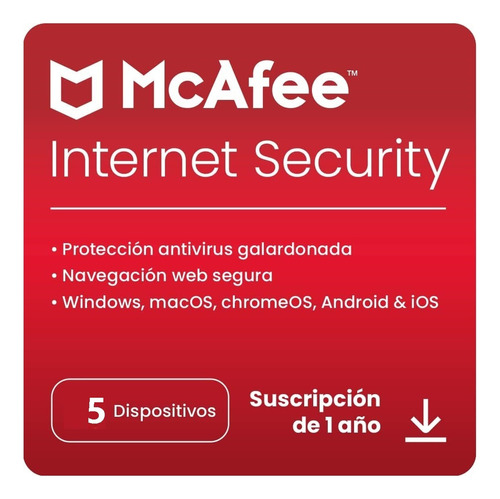 Antivirus Mcafee Internet Security 2024 - 5 Dispo -  1 Año 