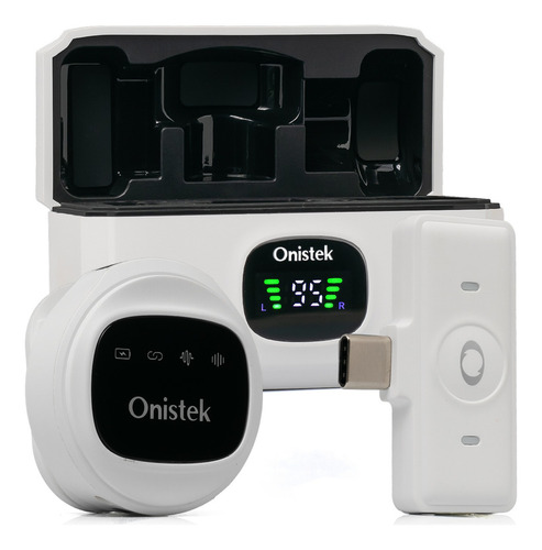 Microfone Onistek Lapela Sem Fio Profissional Duplo Bateria Tipo-c Cor Branco