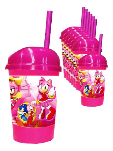 Vaso Pitillo Sorpresa Amy Rose Sonic X6  Fiesta Infantil 