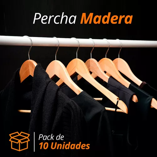 Pack 10 Perchas De Madera Lustrada Importada Premium Hotel