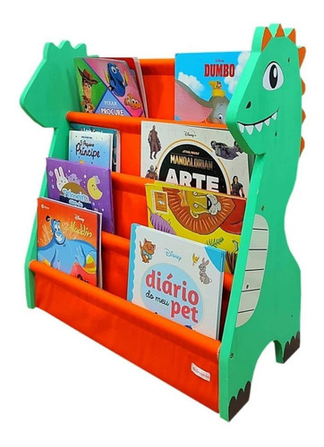 Rack Para Livros Infantil Standbook Montessoriano Dinossauro