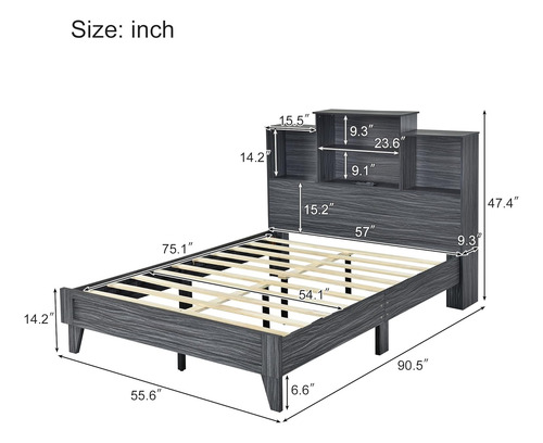 Base De Cama De Plataforma De Tamaño Matrimonial Con Cabecer