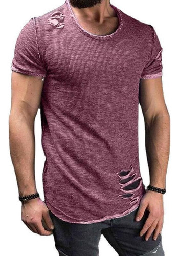 Camiseta Hombre Escote Redondo Slim Fit Rotos Agujeros