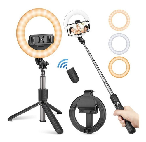 Tripode Selfie Stick Inalámbrico + Aro Led 5  3 Tonos