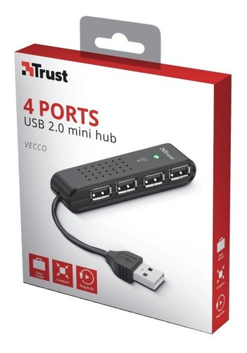 Adaptador Hub Usb 4 Puertos Usb 2.0 Vecco Mini Trust - 14591